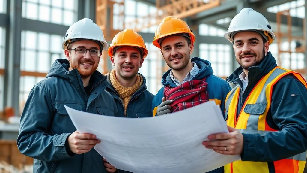 Команда строителей - специалисты СРО на строительной площадке